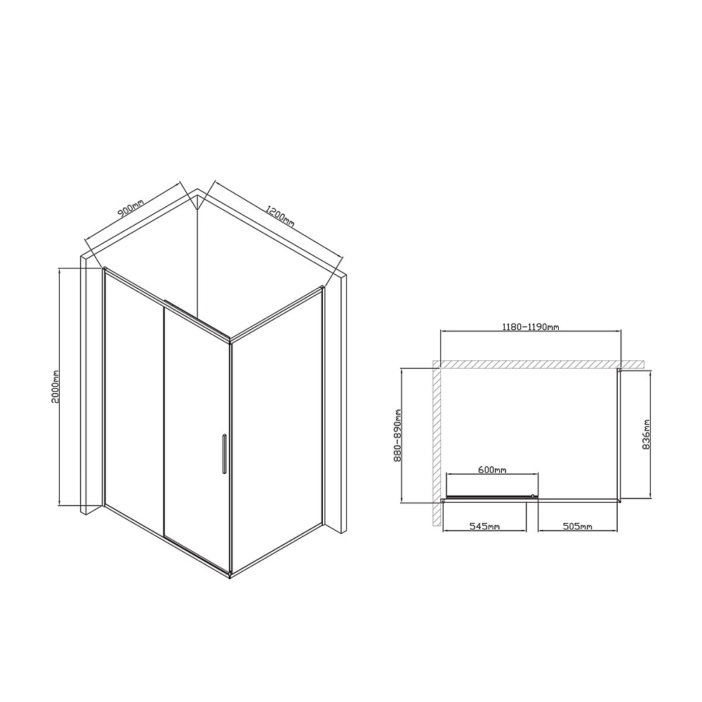 Душевой уголок Vincea Slim-U VSR-2SU9012CLB 120x90, черный, стекло прозрачное