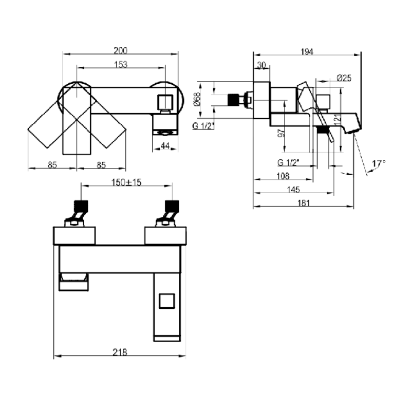 Смеситель Villeroy & Boch Classic TVT10150100061 для ванны с душем, хром