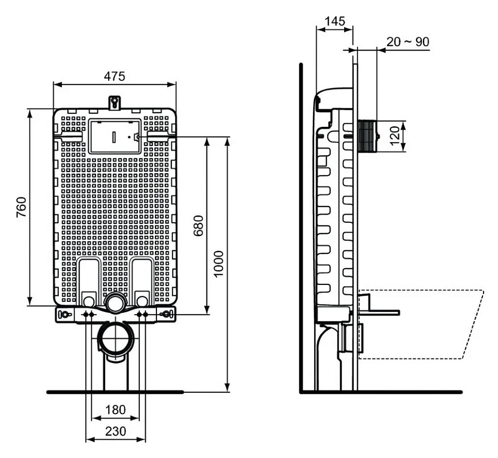 Бачок смывной скрытого монтажа Ideal Standard Prosys R009767 120 M для подвесного унитаза