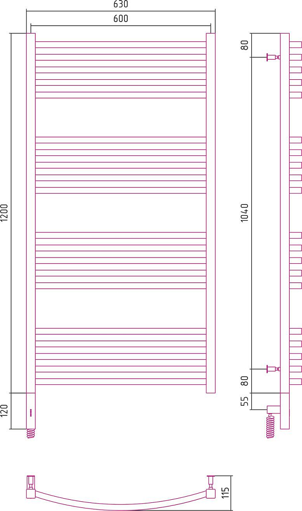 Полотенцесушитель электрический Сунержа Аркус 3.0 1200x600 31-5705-1260 МЭМ правый, черный матовый