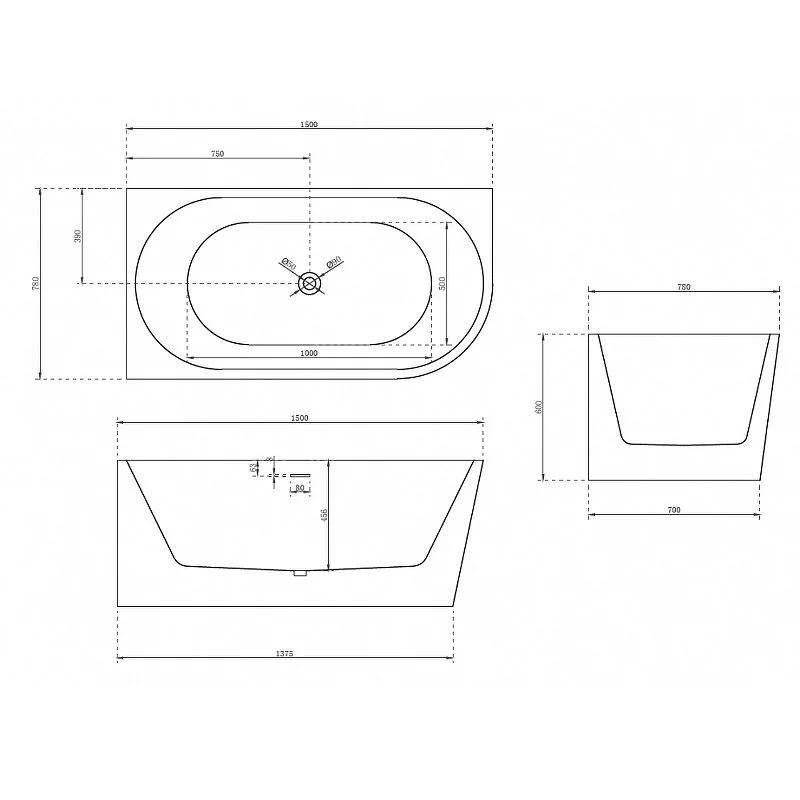 Акриловая ванна Abber AB9257-1.5 L белый