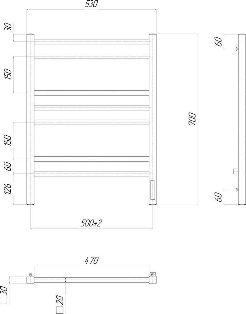 Полотенцесушитель электрический Lemark Unit LM45707Z 50x70 см, диммер справа, хром