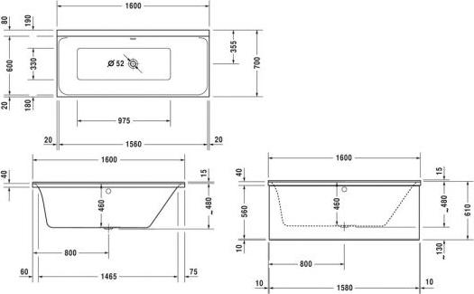 Акриловая ванна Duravit P3 Comforts 160x70 700372