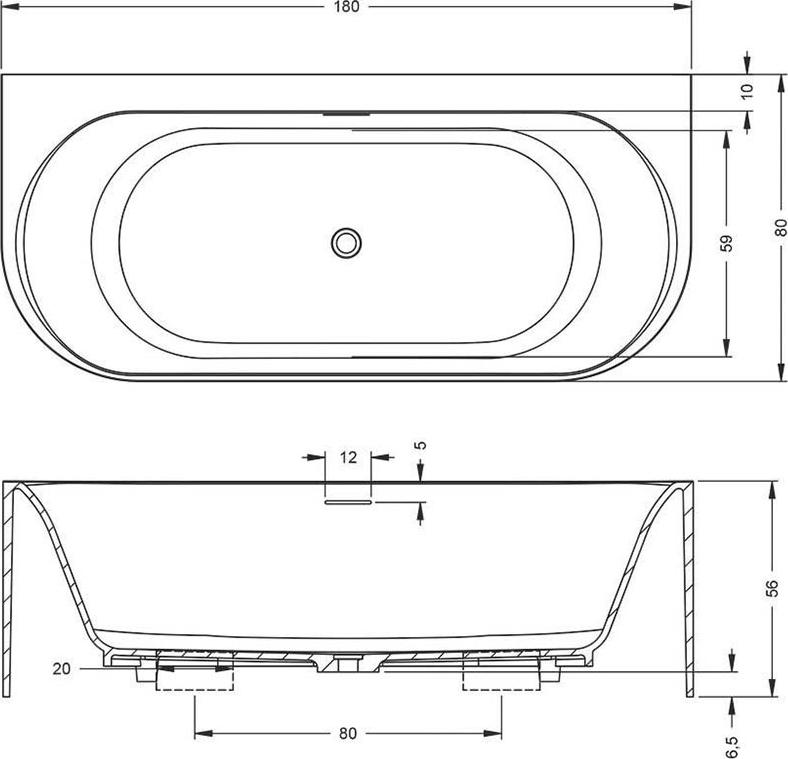 Ванна из искусственного мрамора Riho Valor back-2-wall B131001105, 180x80 см