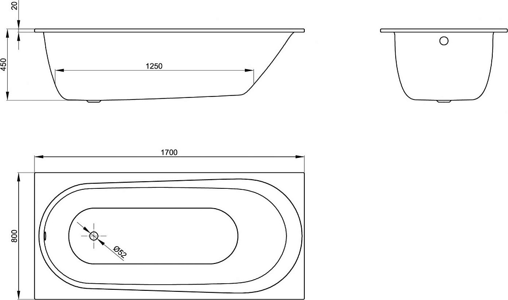 Стальная ванна Bette Comodo 170x80 см 1253-000AR