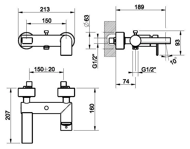 Смеситель для ванны Gessi Via Manzoni 38613-031 хром