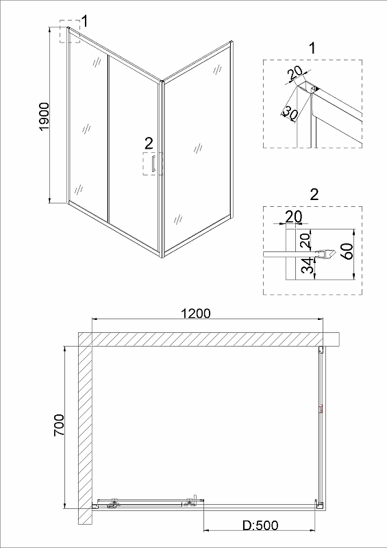 Душевой уголок Niagara Nova 120x70 NG-42-12AG-A70G, профиль золото, стекло прозрачное