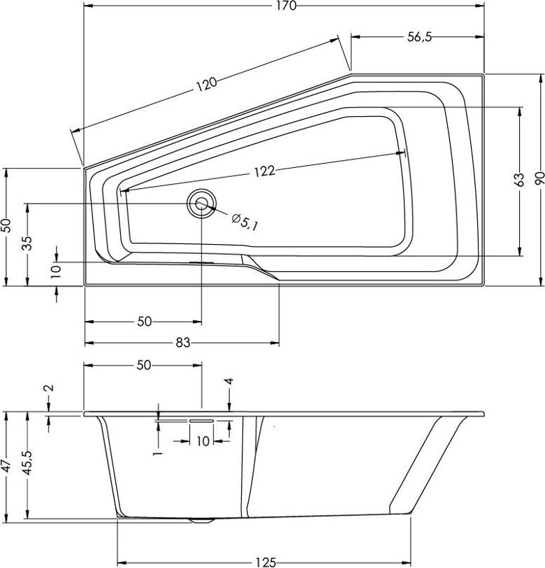 Акриловая ванна Riho Rething Space B113009005 170x90 R, заполнение через перелив