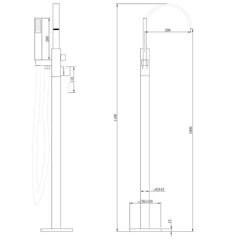 Смеситель для ванны Abber Wasserfall AF8615B, черный матовый