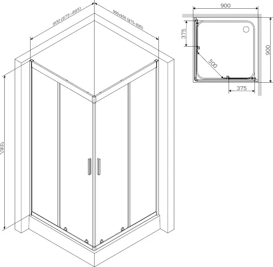 Душевая кабина Am.Pm Gem 90x90 W90UG-403-090MT, профиль хром, стекло прозрачное