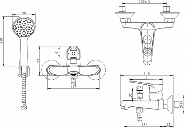 Смеситель для ванны c душем Bravat Eco-D F6111158C-B хром