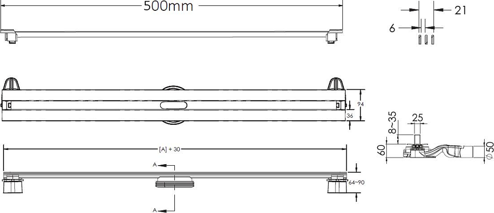 Душевой лоток Berges Wasserhaus Super Slim 091178 50 см