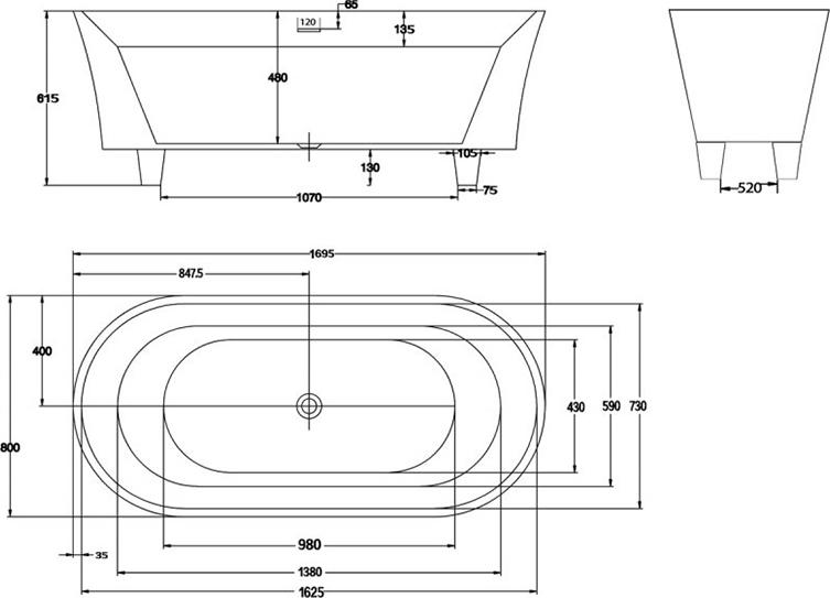 Акриловая ванна BelBagno 170х80 BB40-1700-MARINE