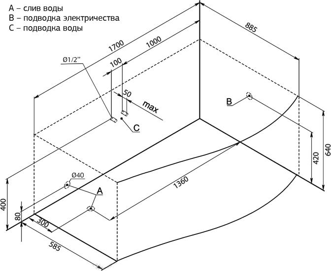 Акриловая ванна Aquanet Palma R 170х100 00205537