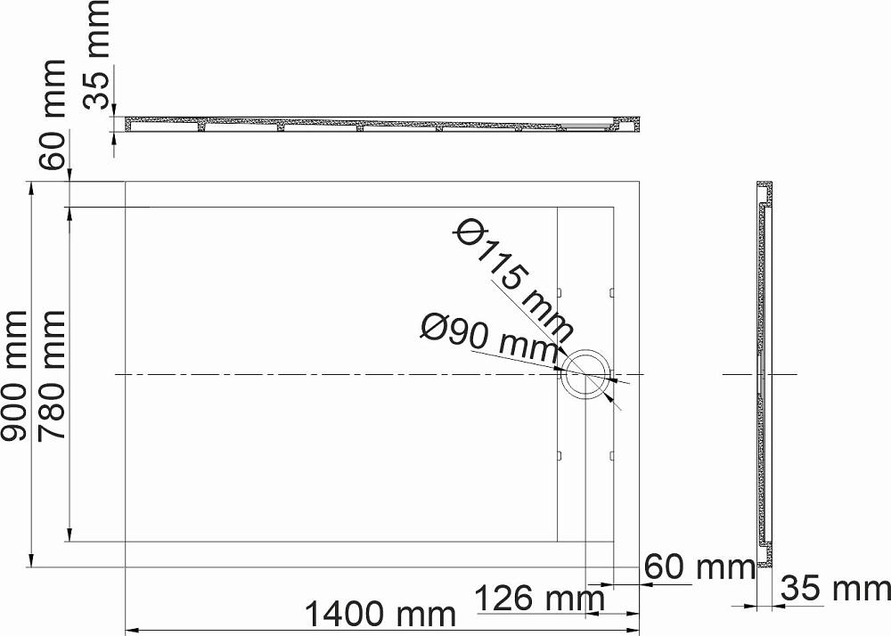 Душевой поддон WasserKRAFT Abens 20T36 140x90 см, черный матовый