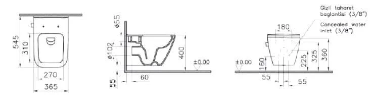 Подвесной унитаз с функцией биде Vitra Integra 7082B003-7209/191-003-009 безободковый, крышка микролифт