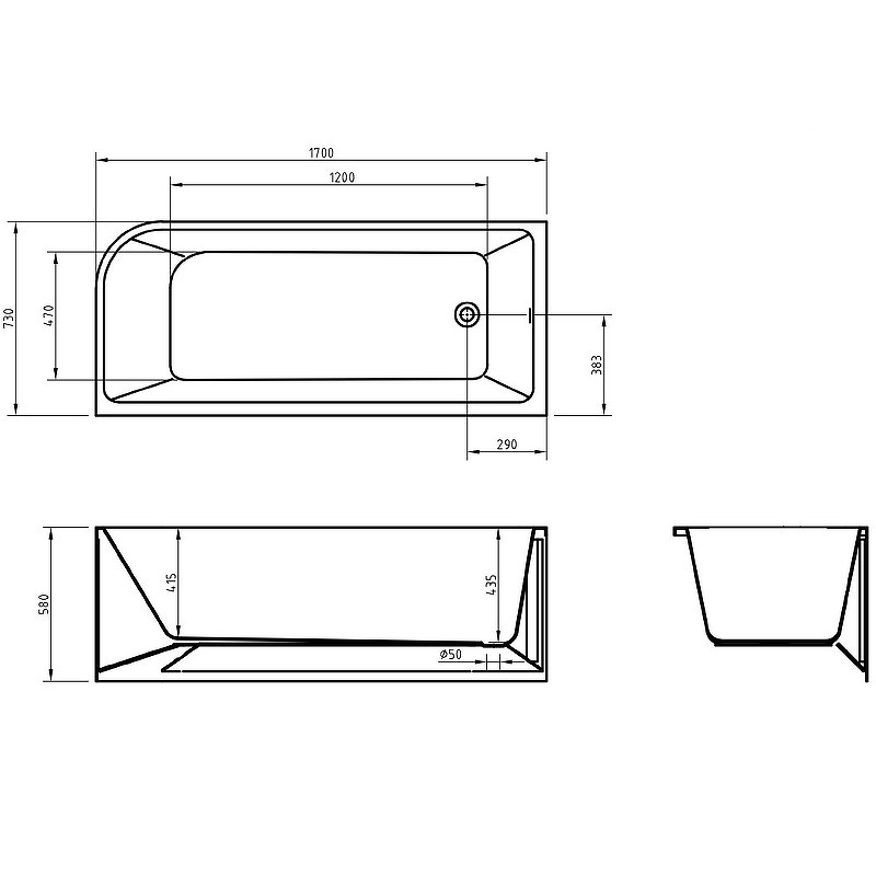 Акриловая ванна BelBagno BB712-1700-730-L 170x73 левая, белый