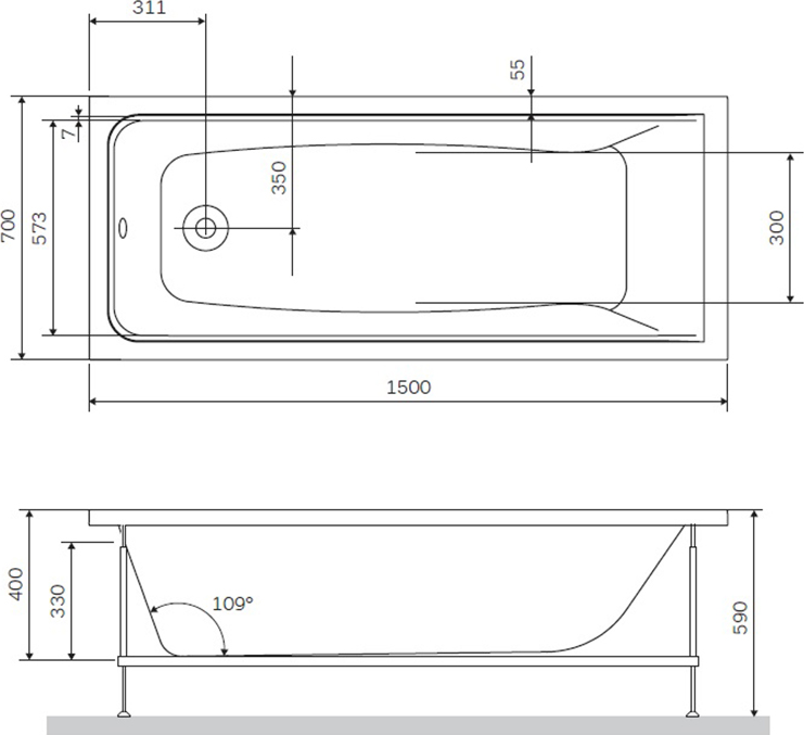 Акриловая ванна Am.Pm Gem 150x70 W90A-150-070B-A, черный матовый