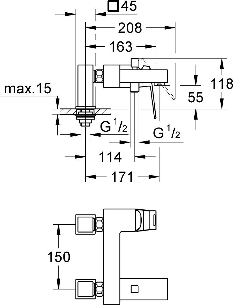 Смеситель Grohe Eurocube 23143000 для ванны с душем