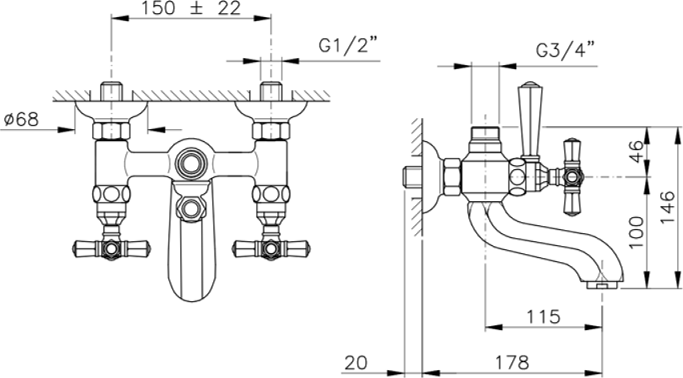 Смеситель для ванны с душем Nicolazzi Tiede 1900BZ05, бронза