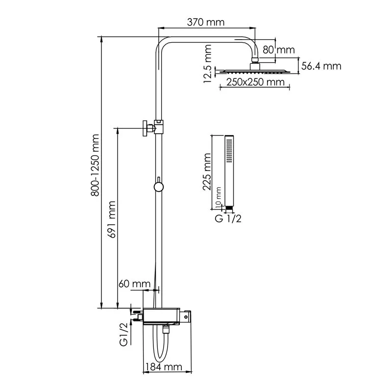 Душевая система WasserKRAFT серия A A114.255.217.CB Thermo хром, черный