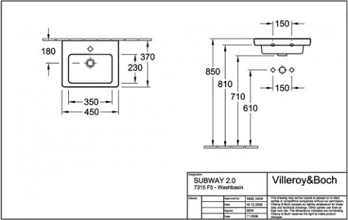 Раковина Villeroy&Boch Subway 2.0 7315F501 белый