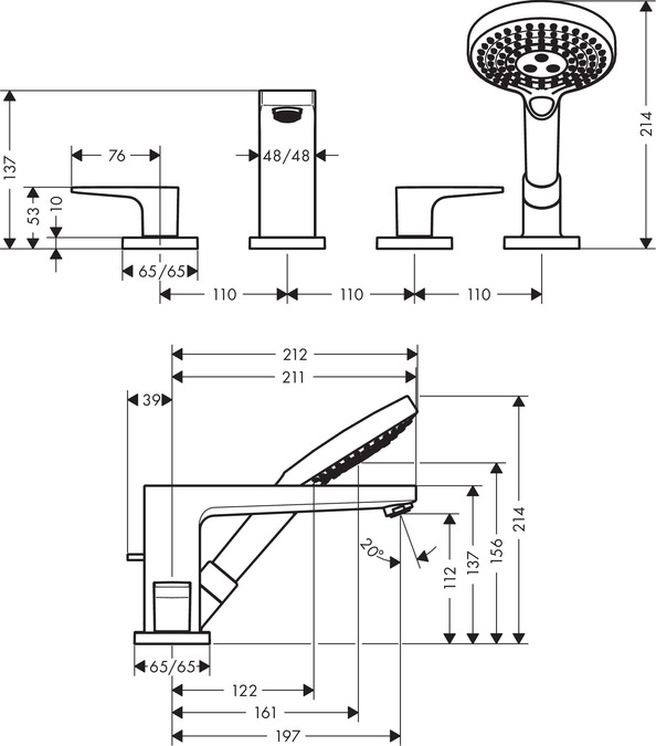 Смеситель на край ванны Hansgrohe Metropol 32552000, хром