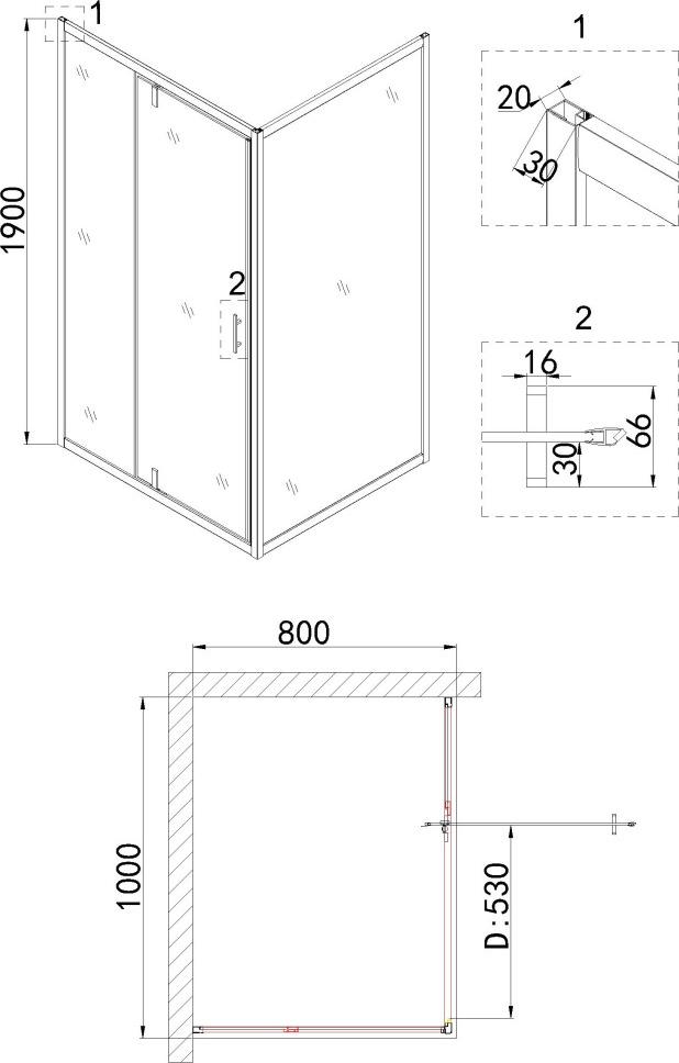 Душевой уголок Niagara Nova 100x80 NG-43-10AG-A80G, профиль золото, стекло прозрачное