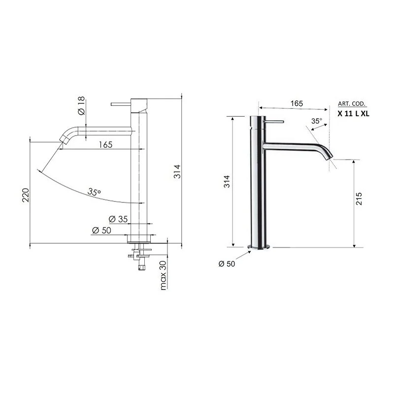 Смеситель для раковины Remer X Style X11LXL хром