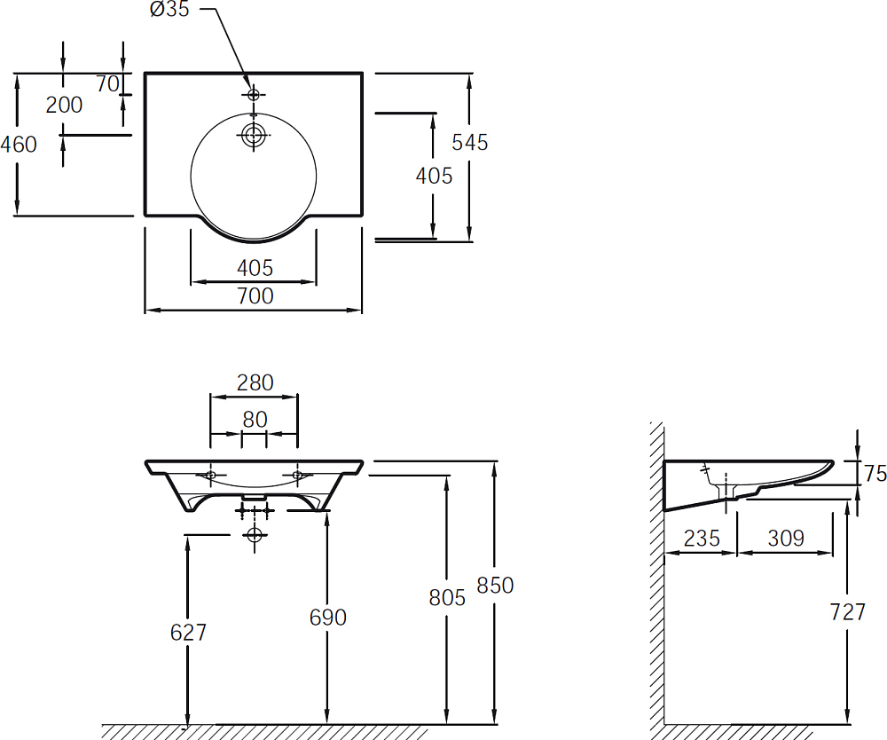 Раковина Jacob Delafon Spherik E4492-00 70 см