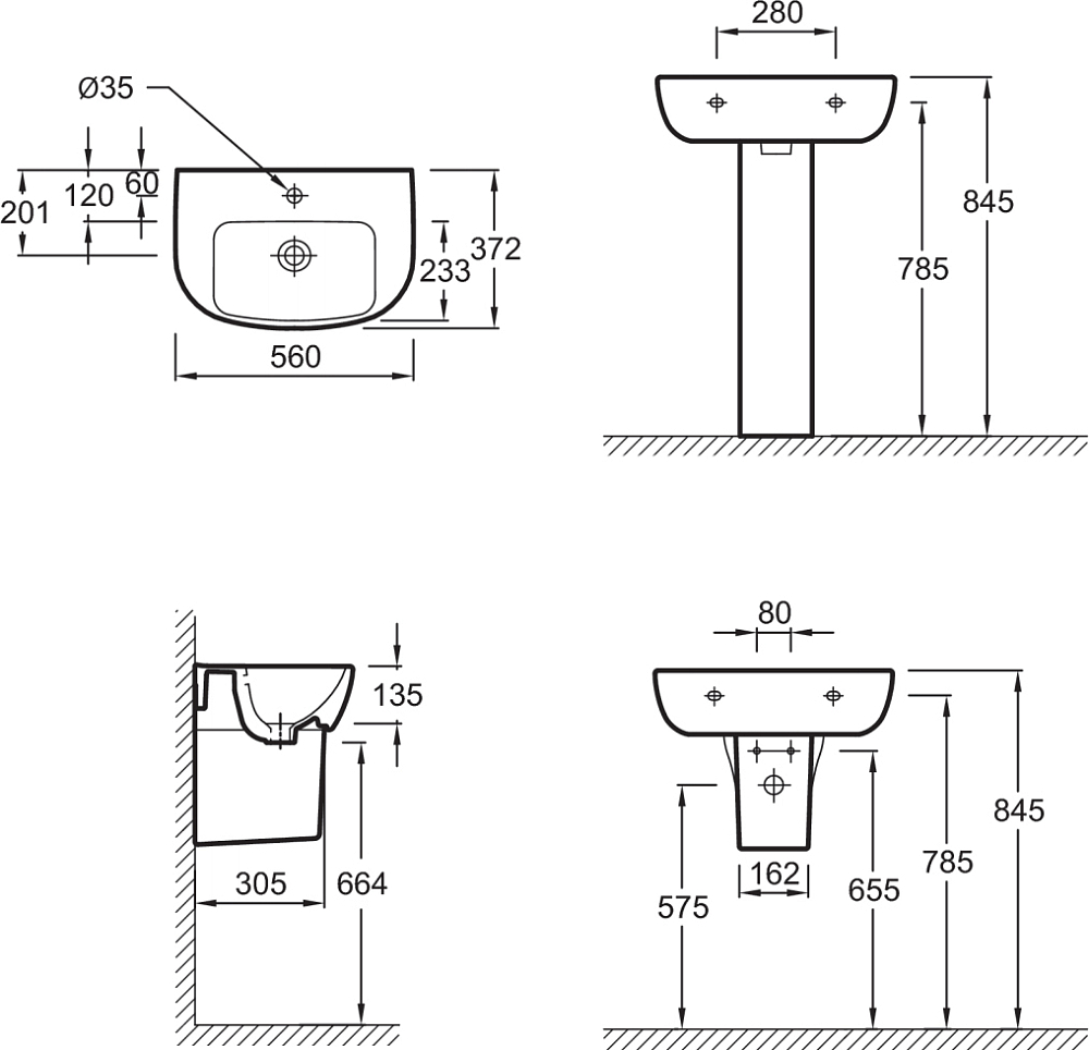 Раковина Jacob Delafon Odeon Up E4755G-00 56 см