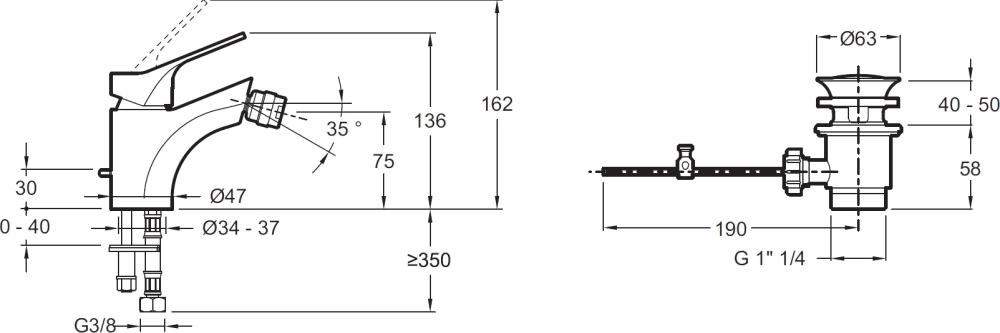 Смеситель для биде Jacob Delafon Brive E75763-4-CP, хром