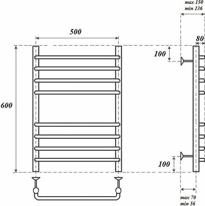 Полотенцесушитель электрический Point PN09156SE П8 500x600 левый/правый, хром