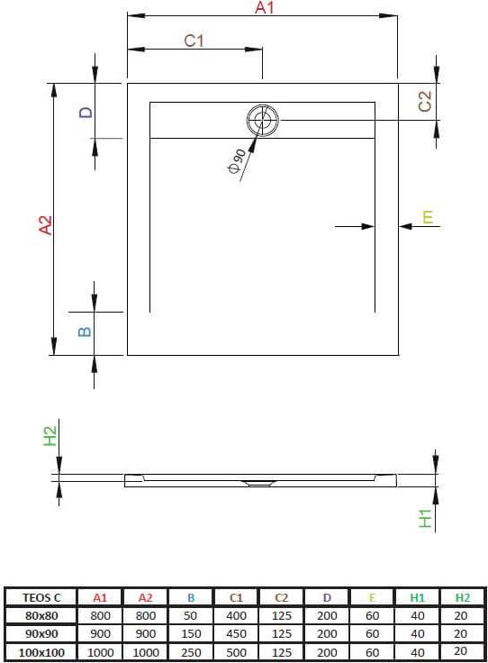 Душевой поддон Radaway Teos C 100x100 см HTC100100-64, серый