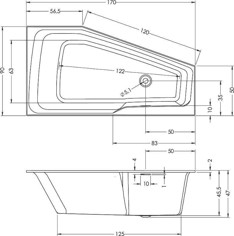 Акриловая ванна Riho Rething Space B114005005 L, 170x90