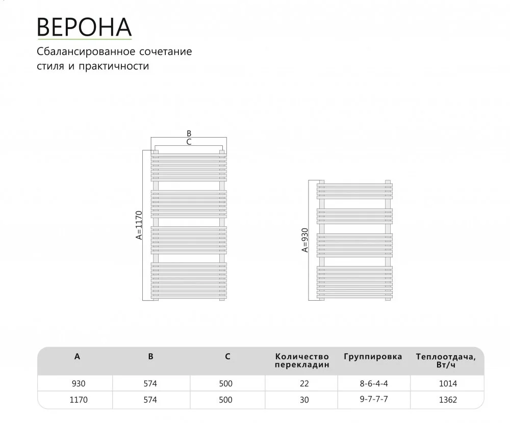 Полотенцесушитель водяной Benetto Верона Верона П22 500*926 хром