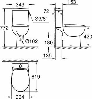 Напольный унитаз Grohe Bau Ceramic 39496000 безободковый с крышкой-сиденьем микролифт