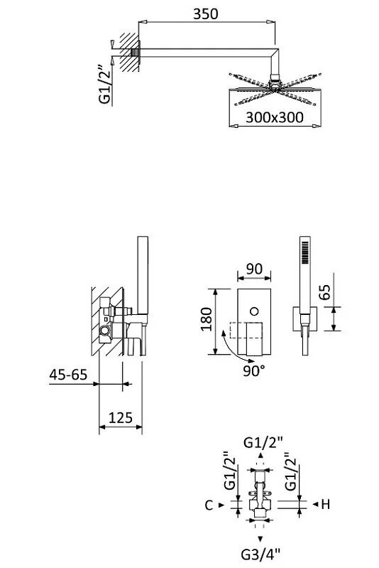 Душевая система Cezares Porta PORTA-DSIPQ-30-SR золото