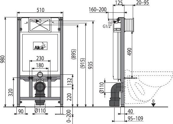 Инсталляция для унитаза AlcaPlast A101 Sadromodul A101/1000