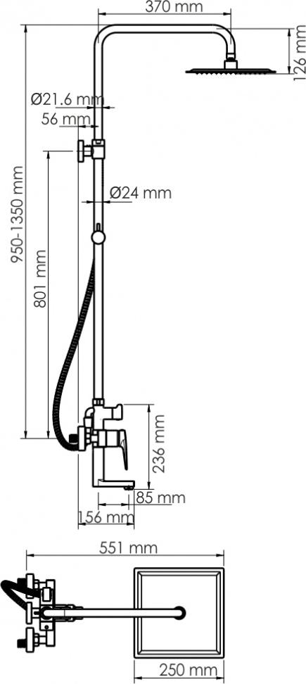 Душевая система WasserKRAFT Glan A16701 Черная глянцевая