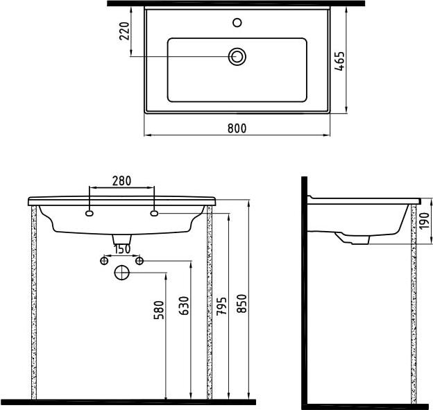 Раковина Bien Neptun NPLK08001FD1W3000 80 см