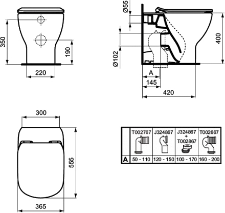 Приставной унитаз Ideal Standard Tesi AquaBlade T007701