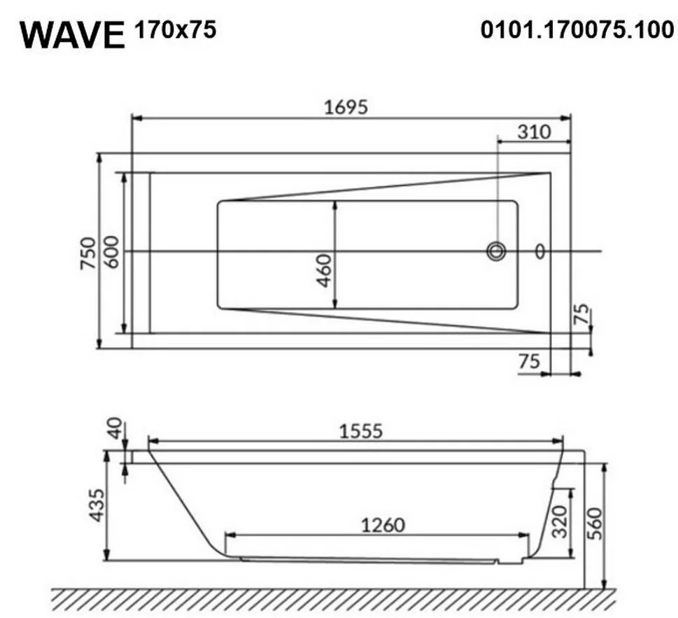 Акриловая ванна Whitecross Wave 0101.170075.100.SMARTNANO.CR хром, белый