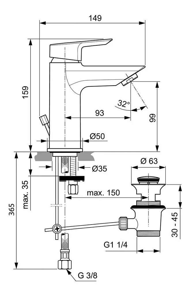 Смеситель для раковины Ideal Standard Tesi A6555AA хром