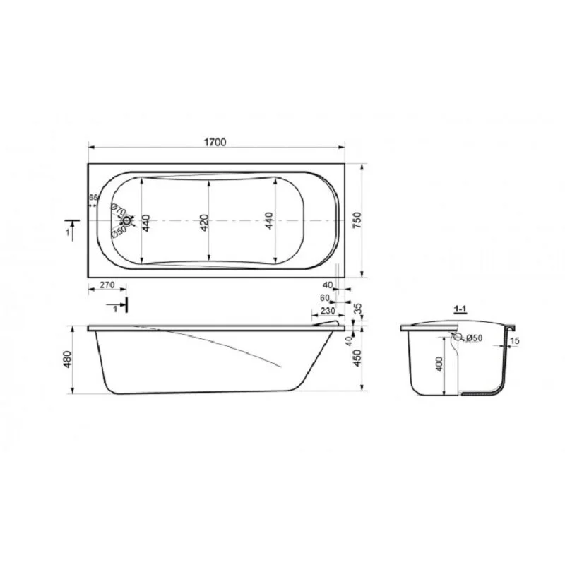 Ванна из искуственного камня Delice Triumph 170х75 DLR330011 белый