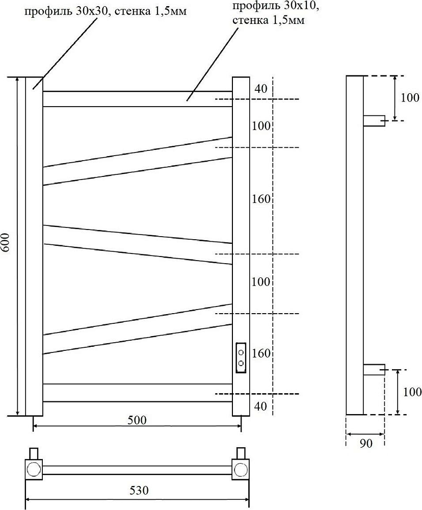 Полотенцесушитель электрический Point Феникс PN15856B П5 500x600, черный