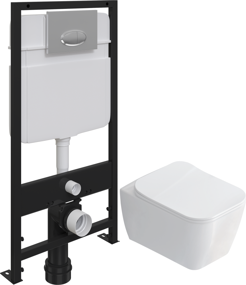 Комплект Унитаз подвесной STWORKI Монтре SETK3204-2616 безободковый, с микролифтом + Инсталляция Ewrika ProLT 0026-2020 + Кнопка 0051 хром