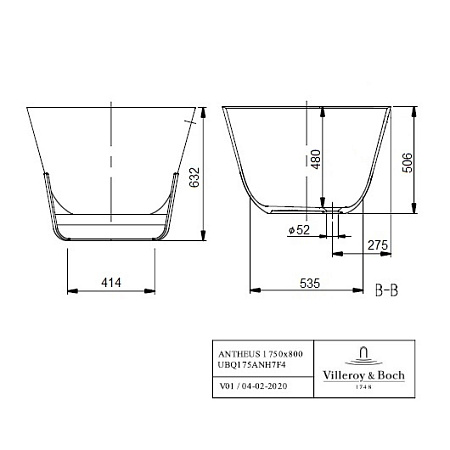 Квариловая ванна Villeroy & Boch Antheus 175х80 UBQ175ANH7F400V-01 белый