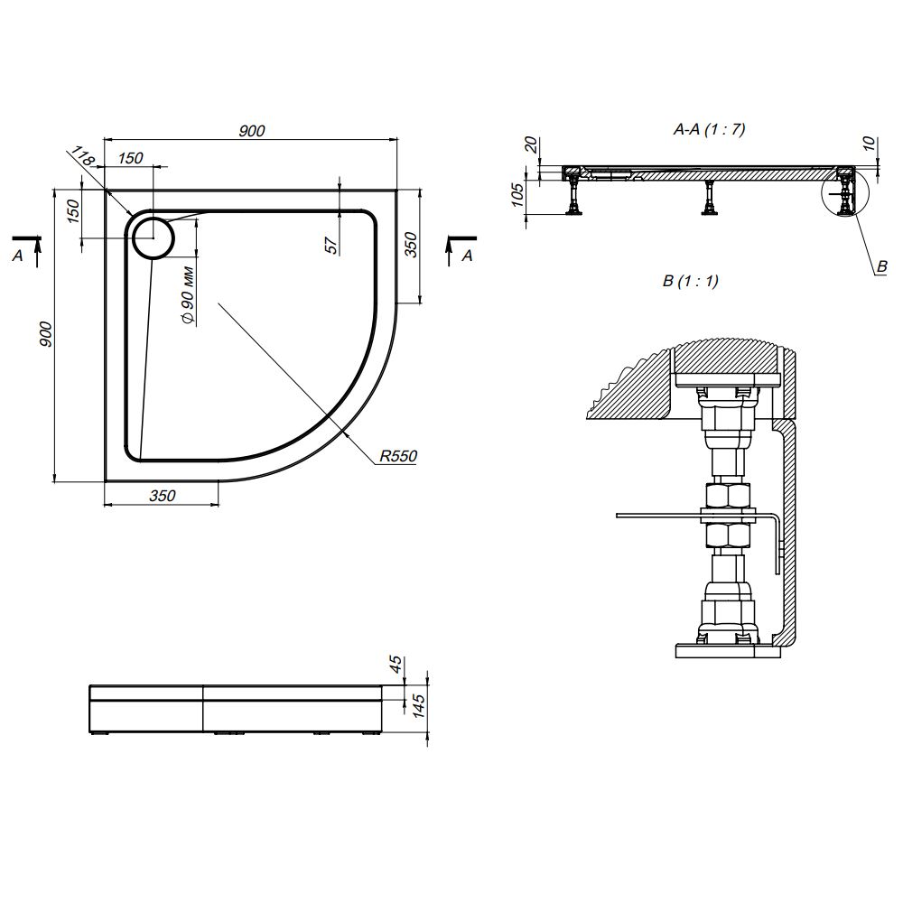 Душевой поддон Am.Pm Gem 90x90 W90T-401-090W, белый