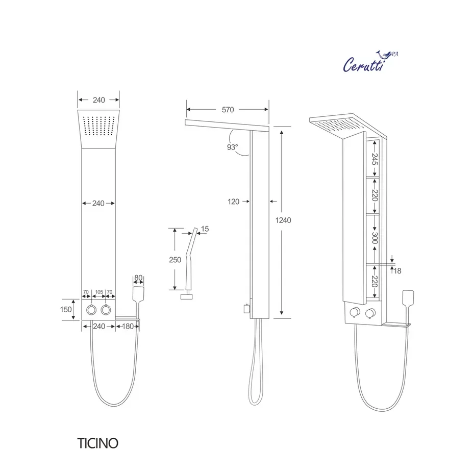 Душевая панель  Cerutti Spa Tesino CT9662 хром